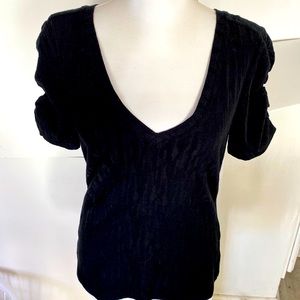 Black v neck front & back gathered a sleeve no material content feels cotton new
